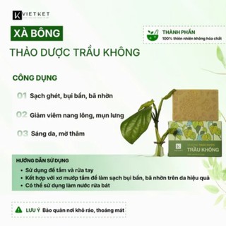 Xà Bông Tắm Dầu Dừa - Mù U - Trầu Không VIETKET 100g - Làm Sạch, Giảm Mụn, Sáng Da, Duy Trì Độ Ẩm
