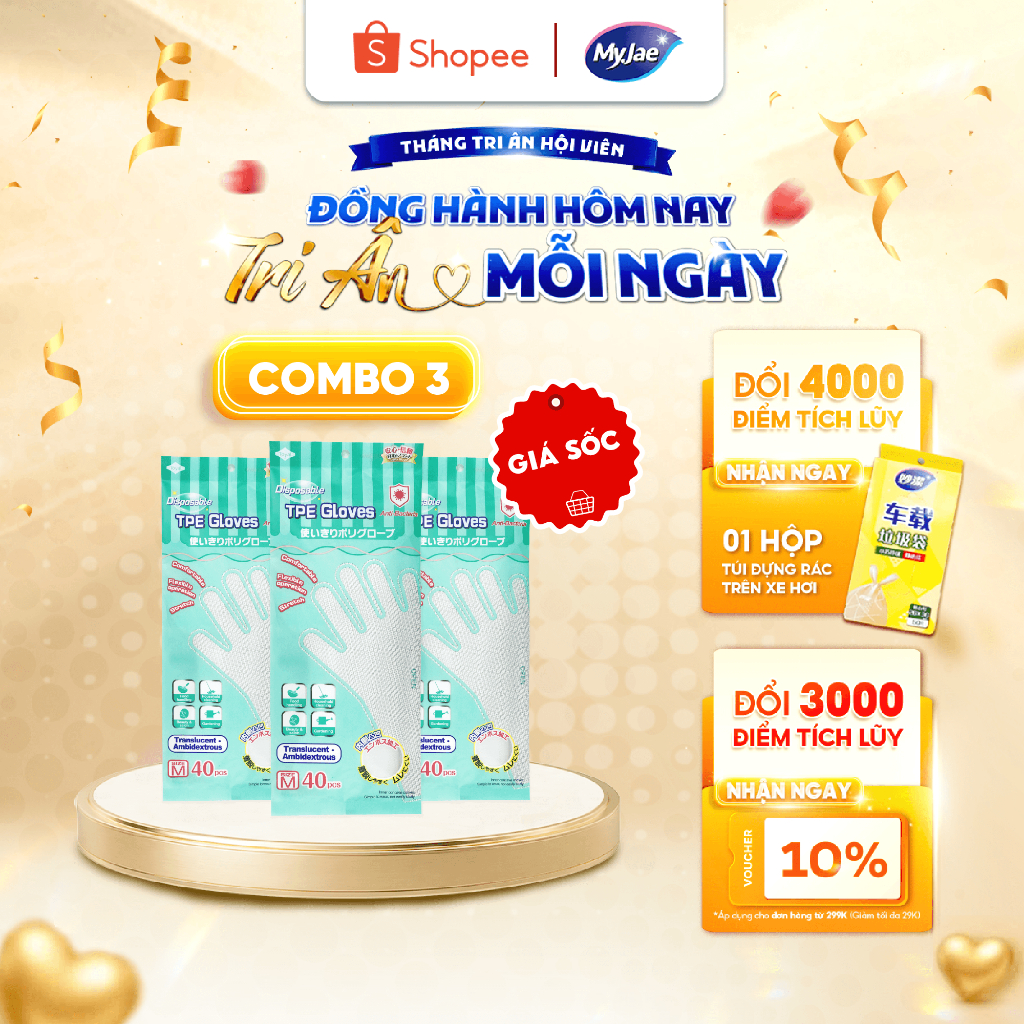[SVIP] Combo 3 Bịch Găng Tay kháng khuẩn TPE MyJae size M