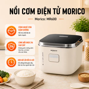 Nồi cơm điện tử Morico MR600 1.2L, Lòng Nồi Inox 316, Công Nghệ Cơm Giảm Đường, 8 Chế Độ Nấu