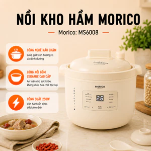 Nồi kho hầm Morico MS6008, Lòng Nồi Gốm Ceramic Cao Cấp, 8 Chế Độ Nấu, Hẹn Giờ, Giữ Ấm Thông Minh