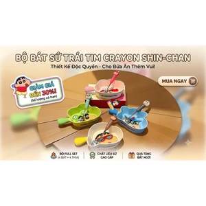 Bộ chén bát dĩa , khay dụng cụ đựng thức ăn hoạt hình Cậu bé bút chì Crayon Shin - SH Gốm sứ siêu đáng yêu