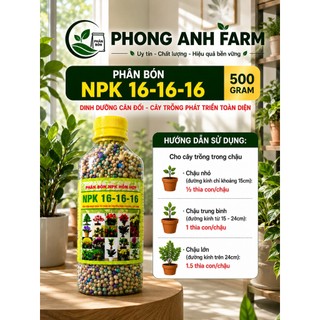 Phân NPK tổng hợp 16-16-16 chuyên dùng cho hoa, cây cảnh (Chai 450g)