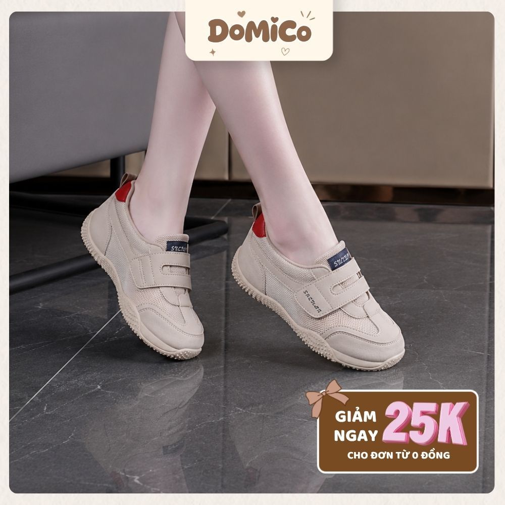 Giày Thể Thao Nữ Quai Dán Da Mềm phối Lưới Thoáng Khí Đế Cao Su Non A-03 [TĂNG SIZE] - Domico