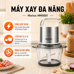 Máy xay đa năng Morico MM5001 500W 2 cối, xay thịt, xay rau củ, bóc tỏi, lưỡi dao inox 304