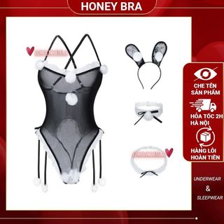 Set cosplay thỏ bông trắng sexy gợi cảm bodysuit đồ ngủ liền thân bunny đen xẻ đáy quyến rũ JS52 Bộ ngủ cosplay chị Hằng