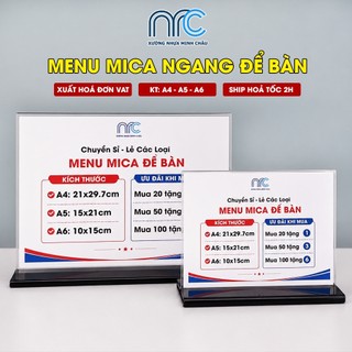 (Xuất hoá đơn VAT) Bảng Mica Trong Suốt A4 A5 A6 Ngang, Menu Mica Để Bàn Ngang - Dọc - Lỗi 1 Đổi 1