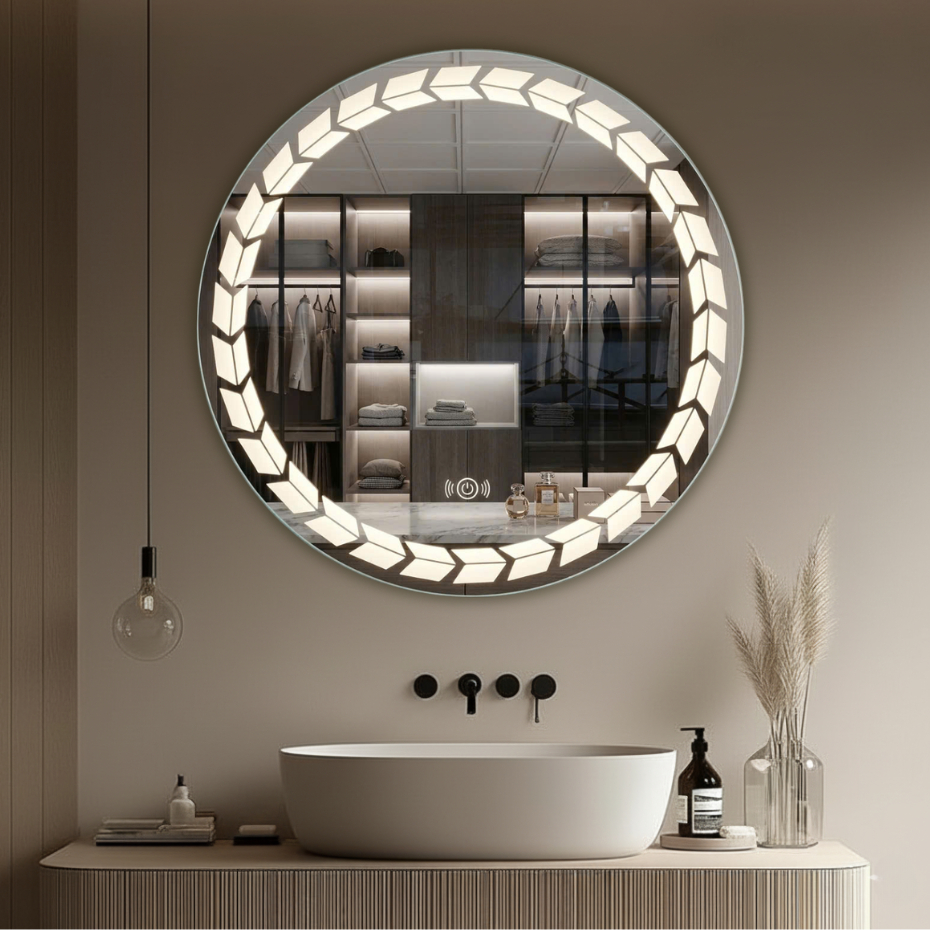 Gương gỗ tròn treo tường thời thượng TDECOR đủ kích tấc tặng dây và móc treo không khoan