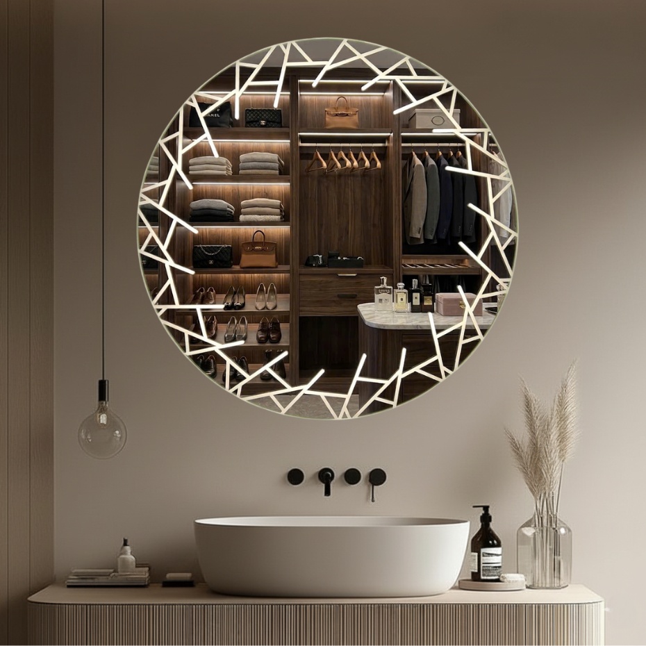 Gương gỗ tròn treo tường thời thượng TDECOR đủ kích tấc tặng dây và móc treo không khoan