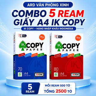 Combo thùng 5 ream giấy A4 IK Copy 70gsm/80gsm trắng mịn in sắc nét, giấy photocopy văn phòng