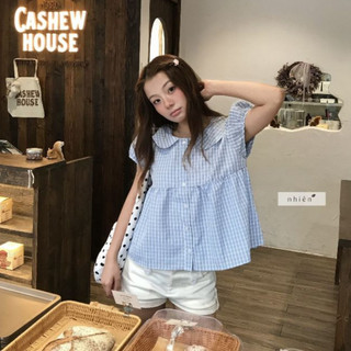 𝐋𝐚𝐯𝐢𝐞 𝐁𝐚𝐛𝐲𝐝𝐨𝐥𝐥 - Áo babydoll cổ sen, áo kiểu nữ caro tay phông phối nút  nhien.official NAS00059