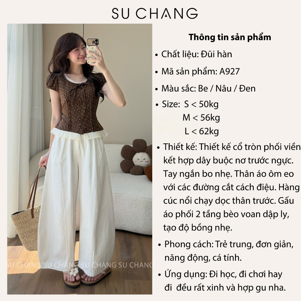 Áo Babydoll Hoa Nhí Phối Viền Tơ Bèo Cổ Nơ A927 Su Chang Thời Trang Nữ | BigBuy360 - bigbuy360.vn