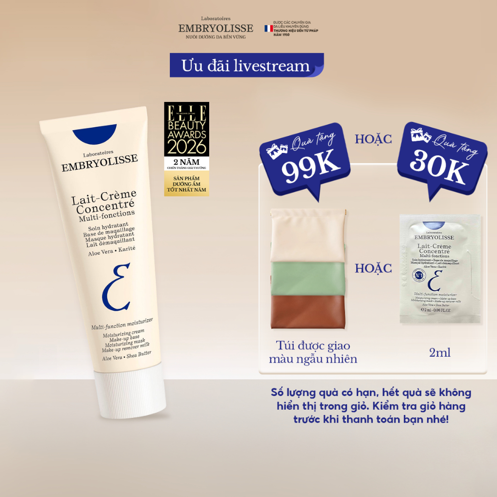 [Livestream x EMB] Kem Dưỡng Ẩm Phục Hồi Embryolisse Lait Creme Concentre 75ml