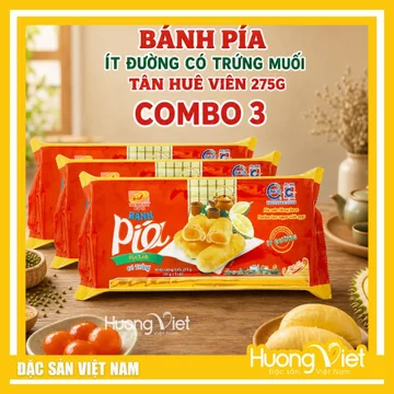 COMBO 3 Bánh pía ít đường có TRỨNG muối Tân Huê Viên 275g, bánh pía ít ngọt, dành cho ăn kiêng [TÚI 5 BÁNH]