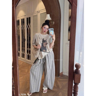 🌿 SET ÁO THUN IN CÚN MIX QUẦN KẺ SỌC SIÊU XINH🌿