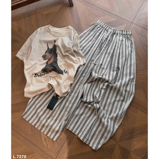 🌿 SET ÁO THUN IN CÚN MIX QUẦN KẺ SỌC SIÊU XINH🌿