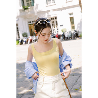 [ PREMIUM COTTON ] Áo ba lỗ Tanktop cổ U MELINFA đệm mút 3D nâng đỡ định hình, Áo Bratop nữ mã  VAA0484