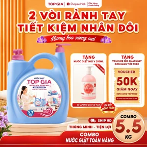 Nước Giặt TopGia Hương Hoa Sương Mai Can 2 Vòi 5.3KG Mềm Vải Giữ Màu Quần Áo, Lưu Hương 100H
