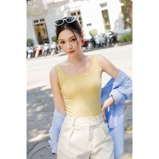 [ PREMIUM COTTON ] Áo ba lỗ Tanktop cổ U MELINFA đệm mút 3D nâng đỡ định hình, Áo Bratop nữ mã  VAA0484