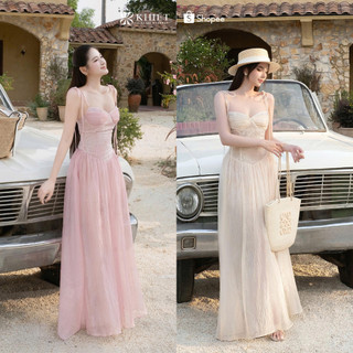 Đầm dài maxi 2 dây ren hoa phối tơ óng phong cách nhẹ nhàng bay bổng KD676 KD676A