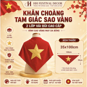 Khăn Choàng Tam Giác Sao Vàng 2 Lớp Vải Đũi KT 35x100 Biểu Diễn Trường Học Lễ Hội Chụp Ảnh 30/4, 2/9