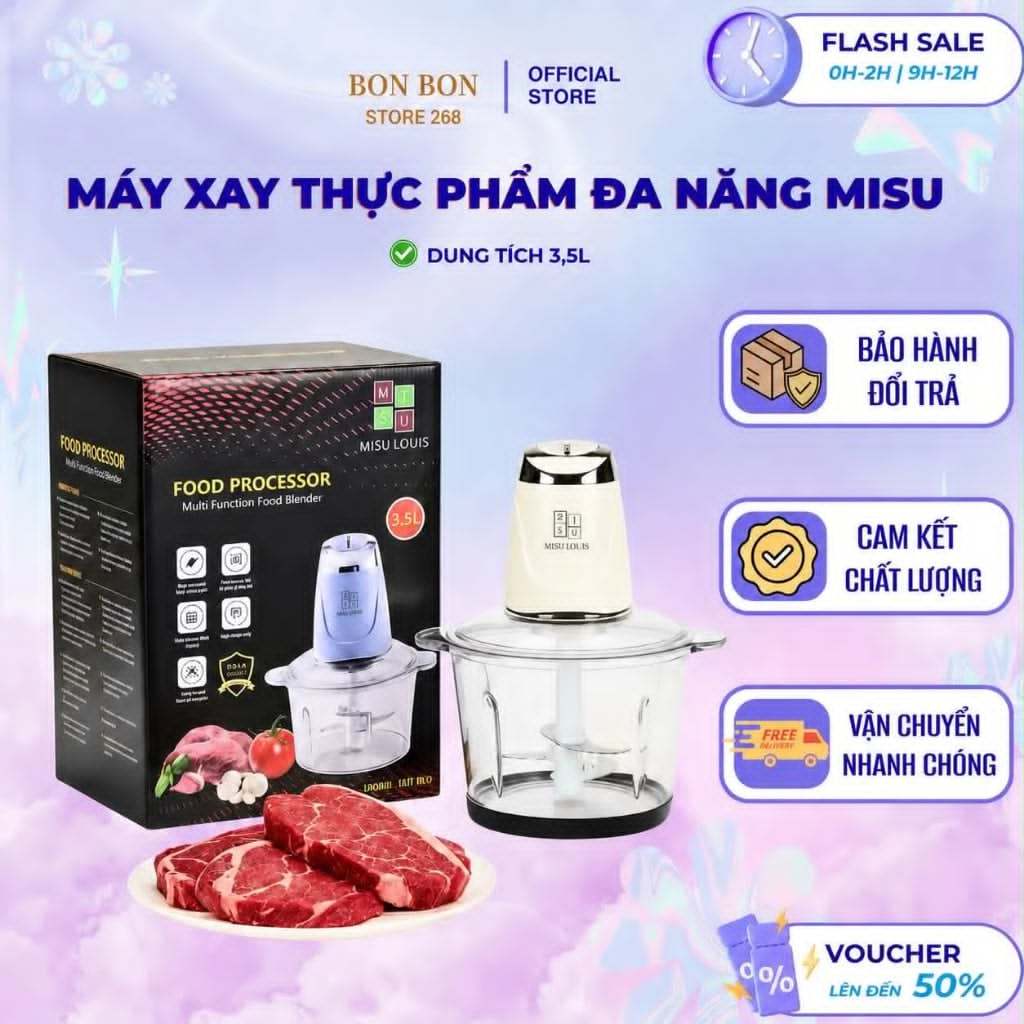 Máy Xay Đa Năng Cối Thuỷ Tinh 3L Misu Louis Công Suất 500W Bảo Hành 6 Tháng