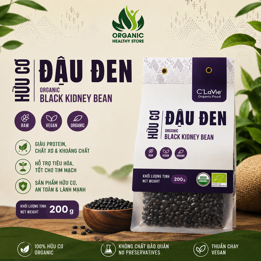 Đậu đen hữu cơ C'Lavie 200g, nấu sữa hạt, nấu chè thanh mát giải nhiệt