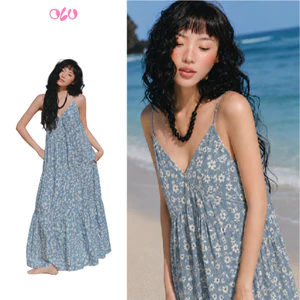 Đầm maxi OLV caro cổ V thanh lịch Plaid Sleeveless V Neck Maxi Dress phù hợp đi chơi