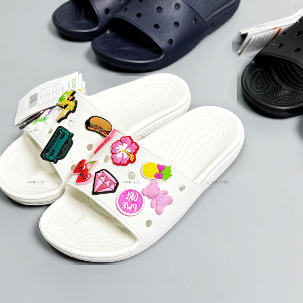 Dép Lê C Roc Gắn Charm Nam Nữ Unisex, Dép Đi Học Đi Chơi Chống Trơn Êm Chân Cao Cấp Fullsize 38-44