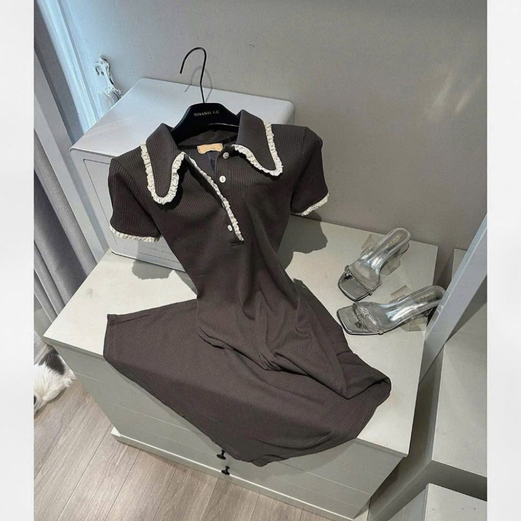 Đầm nữ, váy nữ DONNA HCOM26446 cổ bẻ viền trắng cộc tay dáng dài trẻ trung, thanh lịch