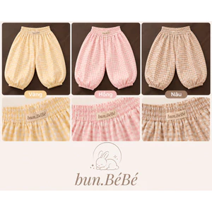 Quần Bí Ngô Bé Gái Kẻ Caro Cotton Mềm Bun.BéBé | Quần Phồng Baby Mùa Hè Co Giãn 5kg - 12kg