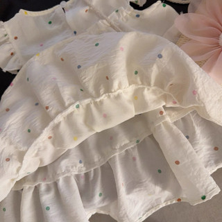 Váy chấm bi xòe tầng dáng babydoll rộng rãi thời trang bé gái mùa hè tặng kèm túi cói D1341