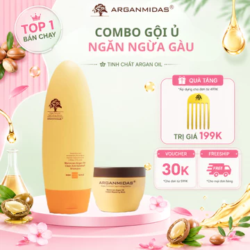 Combo Gội Ủ trị gàu, dầu gội sạch gàu Arganmidas và Ủ siêu dưỡng ẩm Collagen Giảm rụng tóc, ngứa tóc- 450ml