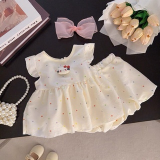 Bộ bé gái chấm bi mèo kitty thời trang bé gái mùa hè mặc đi chơi style Hàn D1340 Bí Ngô Nhỏ