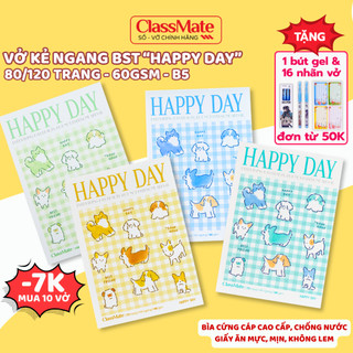 Combo 2/5 Vở Kẻ Ngang Classmate BST "Happy Day" Bìa Cán Bóng Chống Nước, Tập Học Sinh Ghi Chép, Viết Bài Chống Lóa Mắt