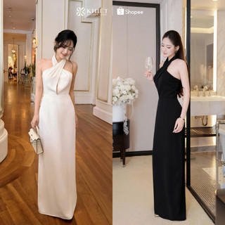 Đầm tiệc Khiết form dài tone đen sang trọng, thiết kế cổ yếm cut-out giọt nước quyến rũ KD410 KD410A