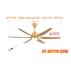 Quạt trần đèn cao cấp 6 cánh - sải cánh 1670 - QT13 Asia Lighting chính hãng, bảo hành 2 năm