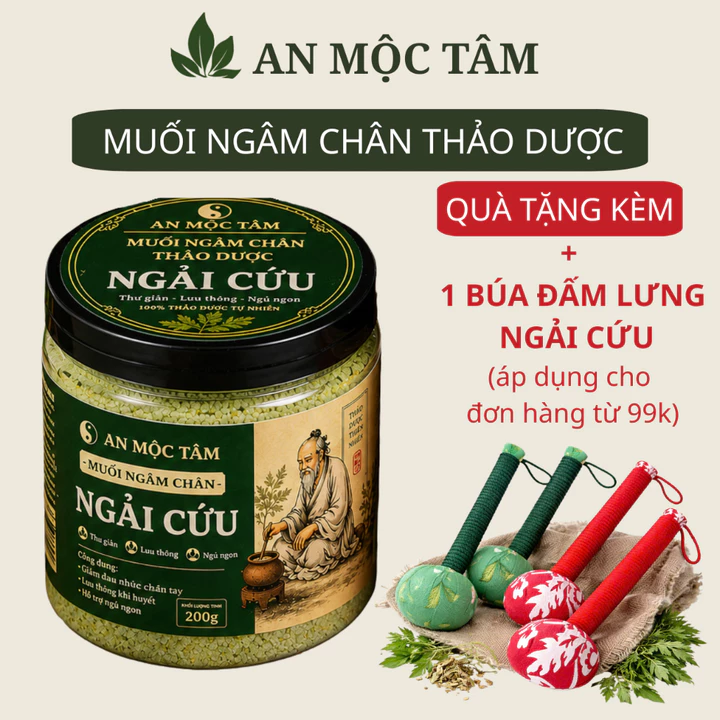Muối ngâm chân Ngải cứu AN MỘC TÂM hũ 200g, giúp ngủ ngon, giảm tê bì tay chân, lưu thông khí huyết 2205