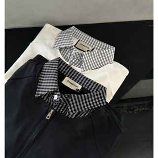 Áo Polo Nam Phối Khóa Kéo Cổ Sơ Mi Caro Form Regular Chất Cotton Pique Tay Ngắn Phong Cách Hàn Quốc MODMEN