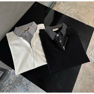 Áo Polo Nam Phối Khóa Kéo Cổ Sơ Mi Caro Form Regular Chất Cotton Pique Tay Ngắn Phong Cách Hàn Quốc MODMEN