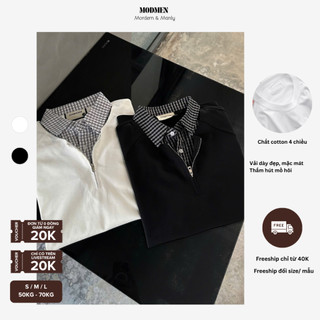 Áo Polo Nam Phối Khóa Kéo Cổ Sơ Mi Caro Form Regular Chất Cotton Pique Tay Ngắn Phong Cách Hàn Quốc MODMEN