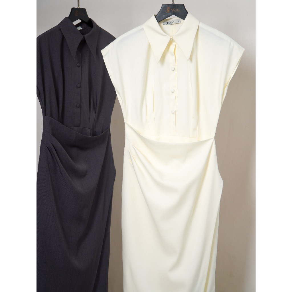 Đầm công sở cổ sơ mi tay ngắn dáng ôm - Vella Fashion VD25077
