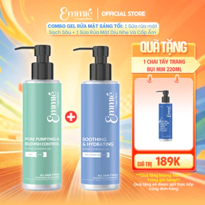 COMBO 2 Gel rửa mặt sáng tối: 1 Gel BHA + 1 Gel B5 180mlx2 TẶNG 1 Nước tẩy trang bụi mịn 220ml Emmie by Happyskin