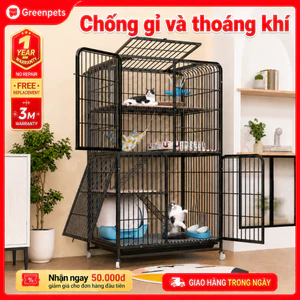 🐈GreenPets🐕Chuồng Mèo 2/3/4 Tầng Lồng Mèo Nan Ống Có Bánh Xe Tặng Khay Khung Thép Dày Chắc Chắn