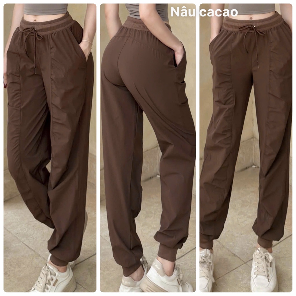 Quần Dài Jogger Thể Thao Nhún, Chất Xi Dù Co Giãn Nhẹ Siêu Đẹp