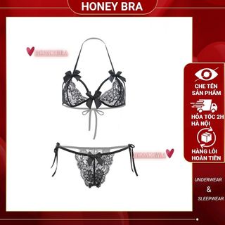 Đồ Lót Nữ DL07 Sexy HoneyBra - Set Nơ Ren Gợi Cảm Có Dây Buộc Hai Bên, Màu Đỏ Đen Trắng Quyến Rũ