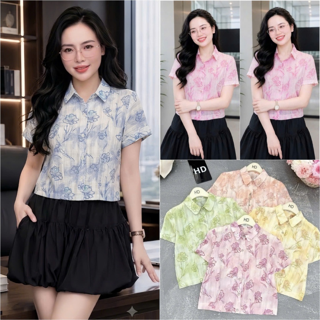 HT51. Áo Hoa Form Vừa Chất Mát Tay Cộc Phù Hợp Mọi Hoạt Động Hàng Ngày Kích Thước Từ 40-70kg