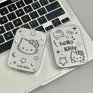 Hộp Đựng Kính Áp Tròng Cao Cấp Hình Hello Kitty Màu Bạc Có Nhíp, Que Hút, Lọ Ngâm Lens 2 Phiên Bản