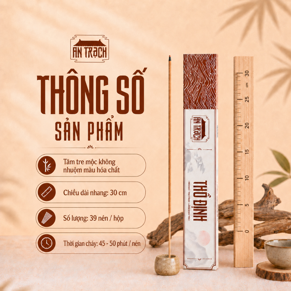Nhang Sạch Hương Lâu Thổ Định AN TRẠCH - Nhang Rễ Bài Cổ Truyền Ổn Định Trạch Khí, Bình An Gia Đạo (Hành Thổ 30cm)