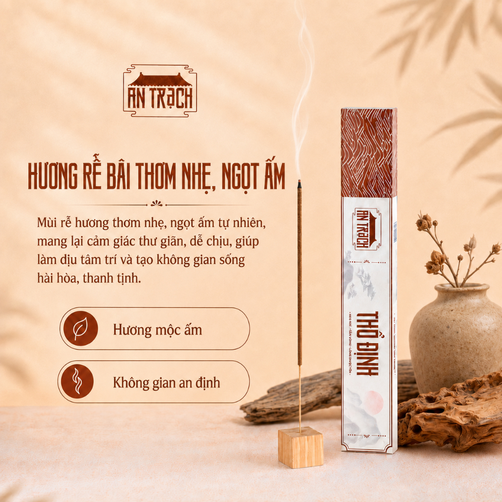 Nhang Sạch Hương Lâu Thổ Định AN TRẠCH - Nhang Rễ Bài Cổ Truyền Ổn Định Trạch Khí, Bình An Gia Đạo (Hành Thổ 30cm)