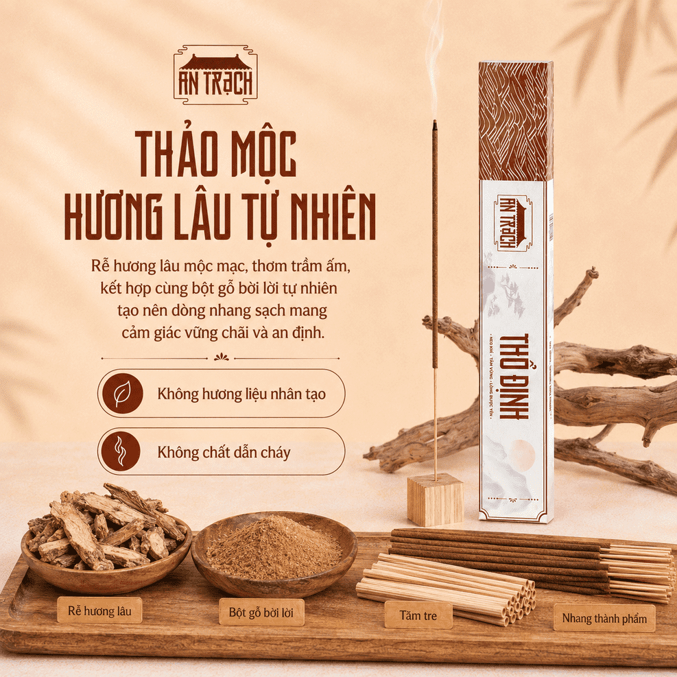 Nhang Sạch Hương Lâu Thổ Định AN TRẠCH - Nhang Rễ Bài Cổ Truyền Ổn Định Trạch Khí, Bình An Gia Đạo (Hành Thổ 30cm)